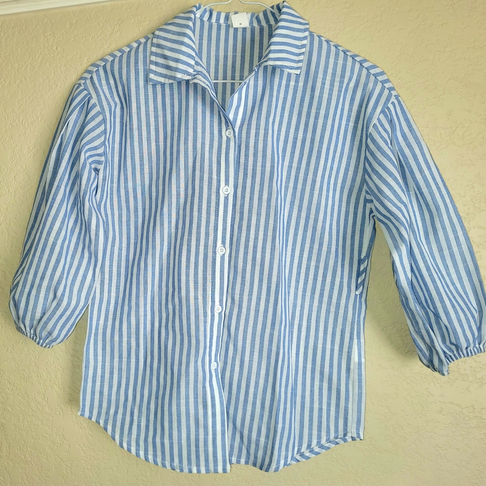 SHEIN Blue and White Striped Button-Up Shirt
